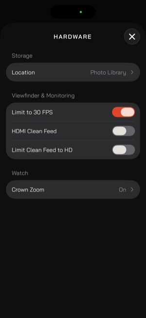 Moment Pro Camera II screen 11: Settings