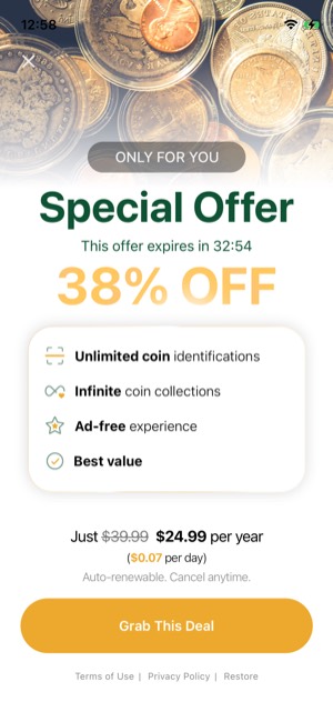 Coin ID screen 10: Offer screen