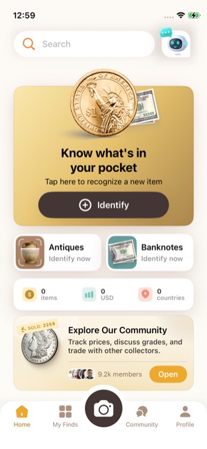 Coin ID screen 12: Home