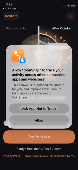 CoinIn screen 1: Paywall