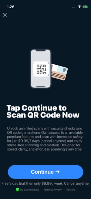 Scan QR Code screen 2: Paywall