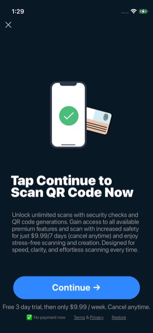 Scan QR Code screen 15: Paywall