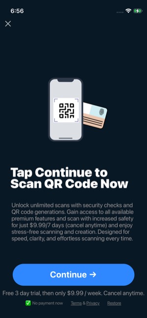 Scan QR Code screen 1: Paywall