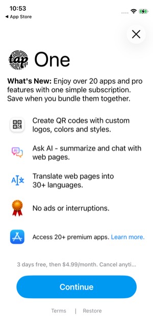 QR Reader screen 1: Paywall