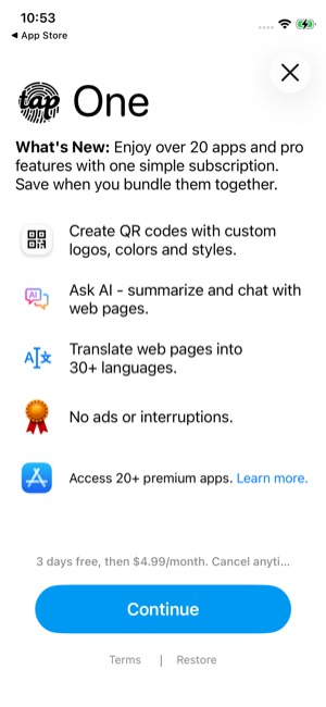 QR Reader screen 2: Paywall