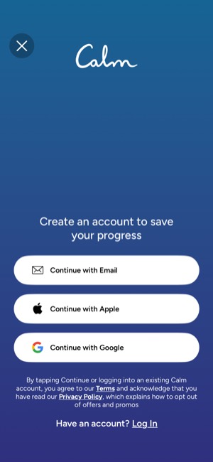 Calm screen 5: Sign-in wall