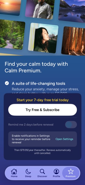 Calm screen 15: Paywall