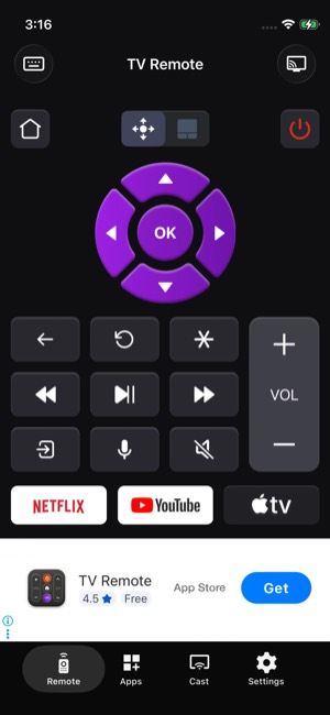 TV Remote screen 5: Home