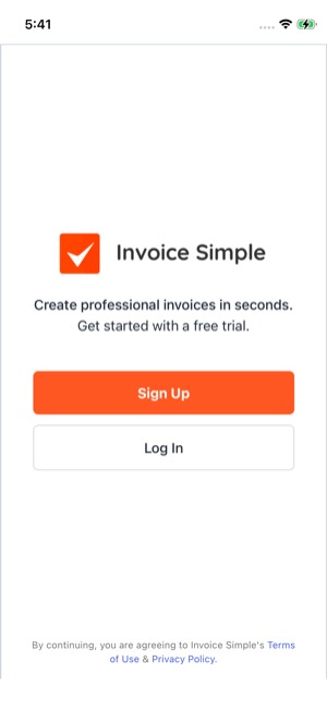 Invoice Simple screen 1: Sign-in wall
