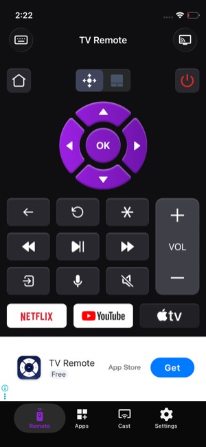 TV Remote screen 6: Home