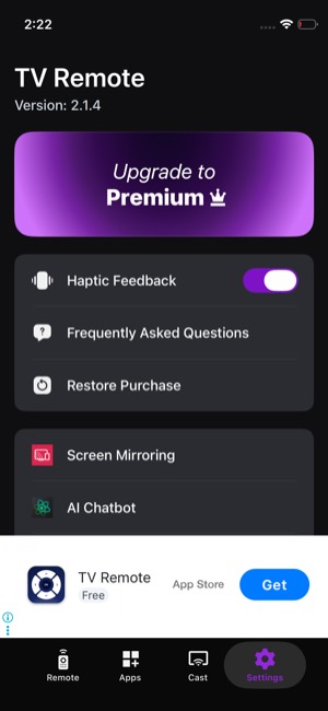 TV Remote screen 10: Home