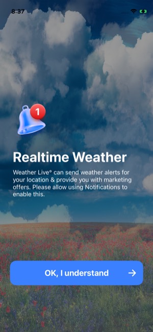 Weather Live° screen 7: Permission primer