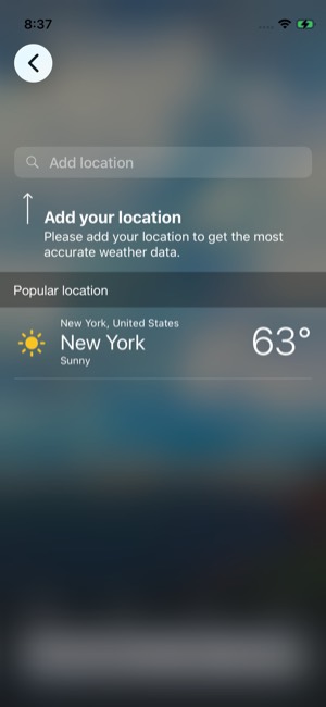 Weather Live° screen 12: Home
