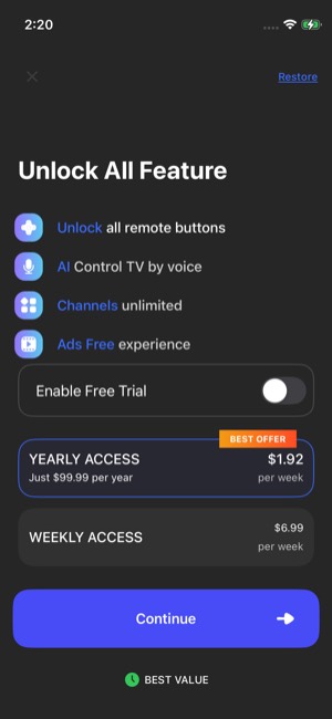 Roku Remote screen 4: Paywall