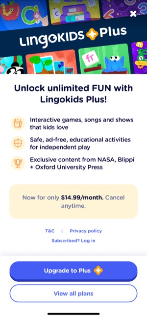 Lingokids screen 10: Paywall