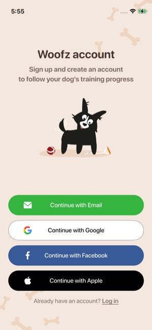 Woofz screen 25: Sign-in wall