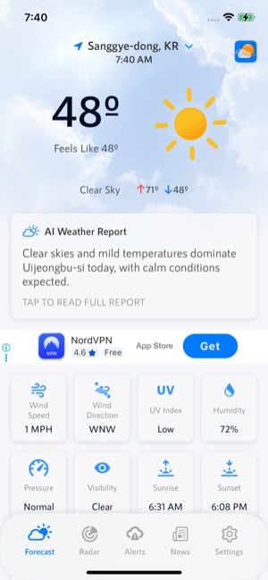 NOAARadar screen 18: Home