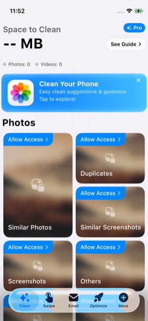 CleanX screen 16: Home
