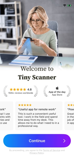 Tiny Scanner screen 2: Onboarding
