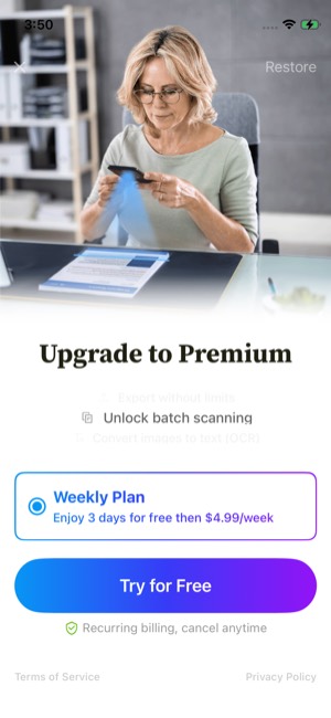 Tiny Scanner screen 8: Paywall