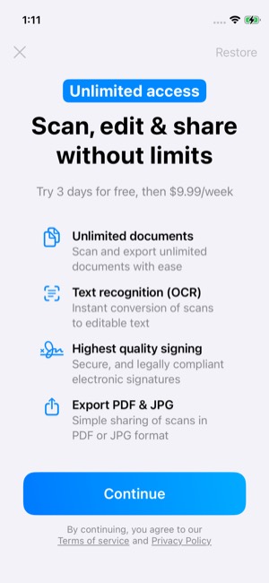 Scanner screen 6: Paywall