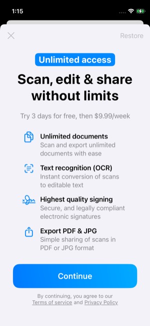 Scanner screen 14: Paywall