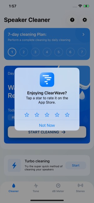 ClearWave screen 12: Rating prompt