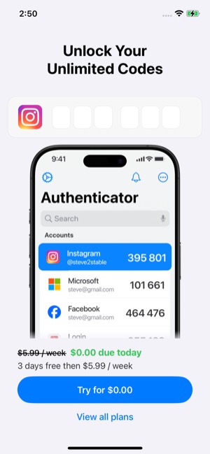 Authenticator screen 5: Paywall