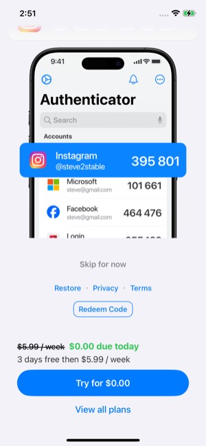 Authenticator screen 6: Paywall