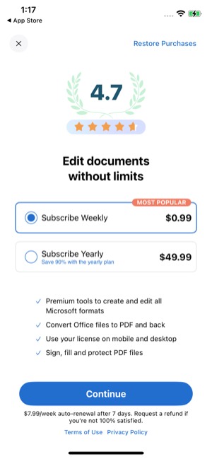 MobiOffice screen 7: Offer screen