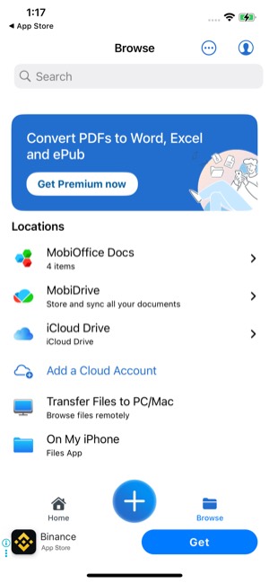 MobiOffice screen 10: Home
