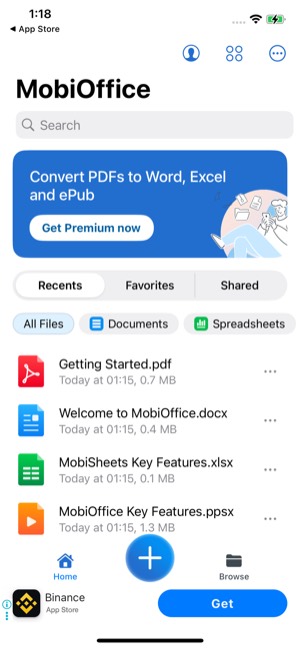 MobiOffice screen 11: Home