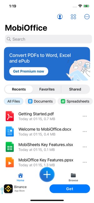 MobiOffice screen 17: Home