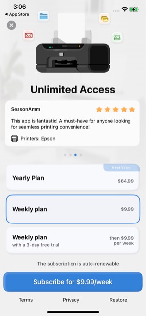 Smart Printer screen 6: Paywall