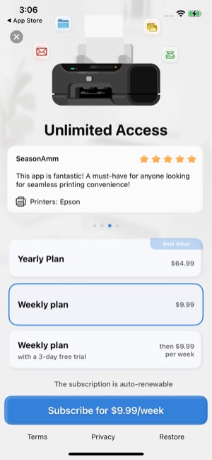 Smart Printer screen 7: Paywall