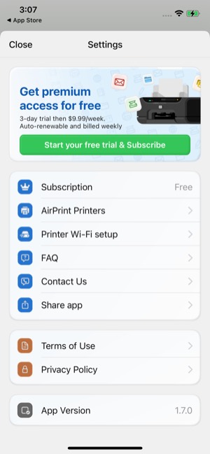 Smart Printer screen 9: Paywall