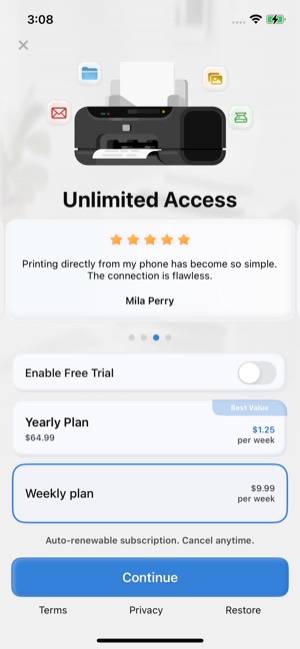 Smart Printer screen 14: Paywall