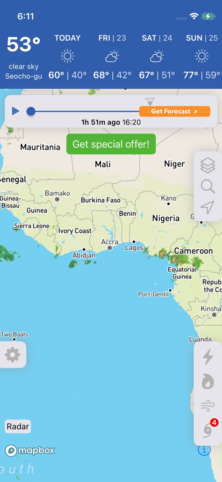 NOAA Radar Weather Forecast screen 9: Home