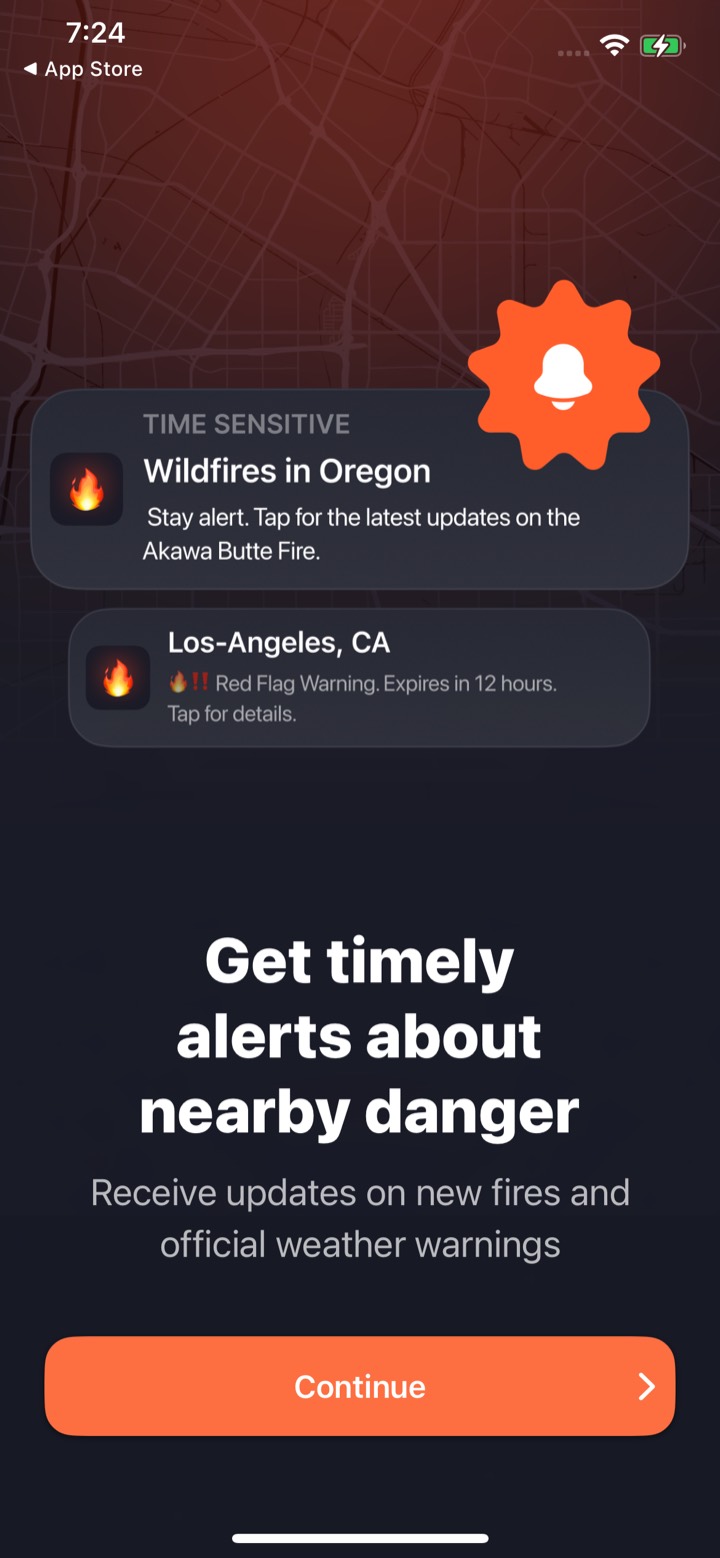 Wildfire tracker screen 3: Onboarding