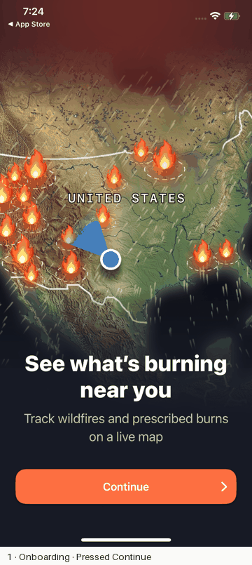 Wildfire tracker onboarding and paywall flow