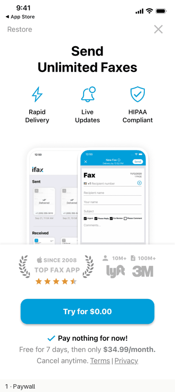 iFax onboarding and paywall flow