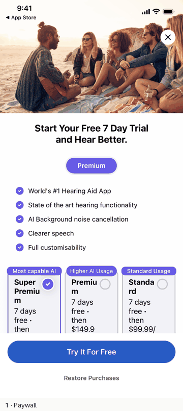 hearingOS onboarding and paywall flow