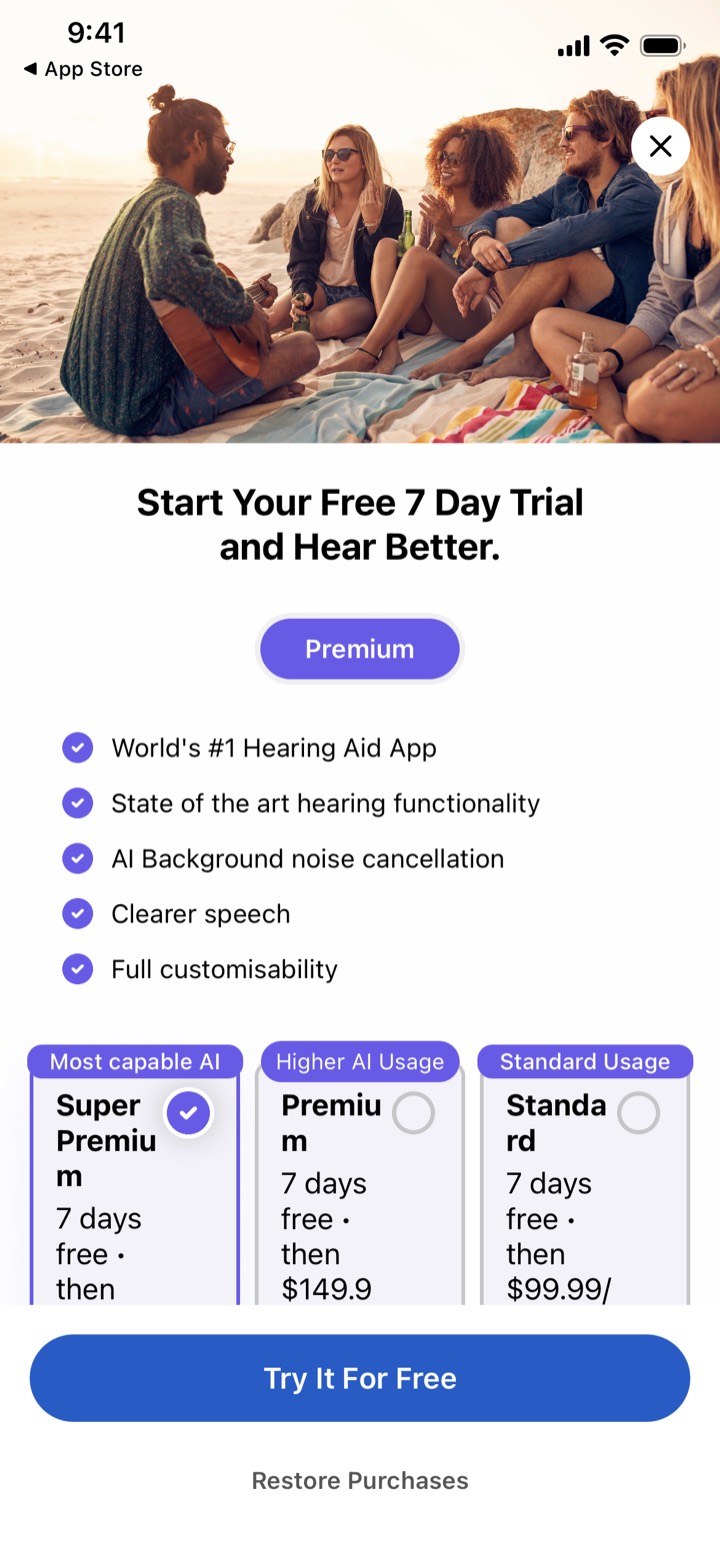 hearingOS screen 1: Paywall