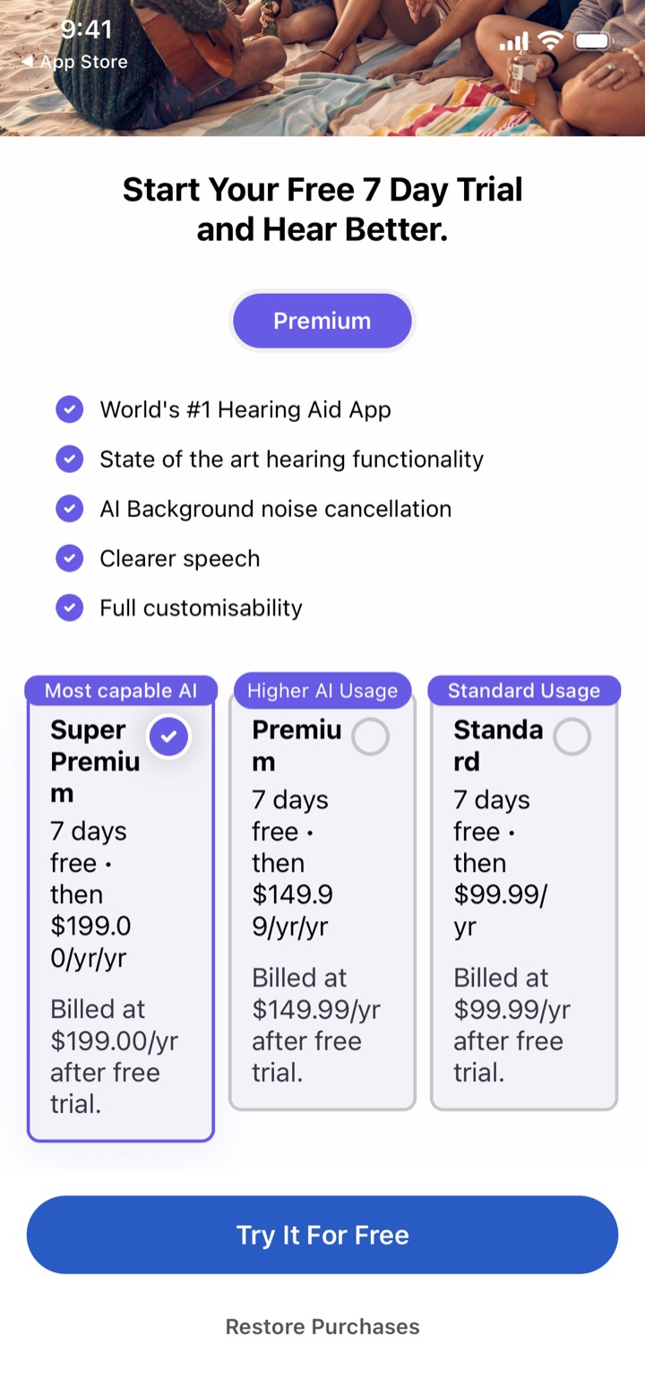 hearingOS screen 2: Paywall