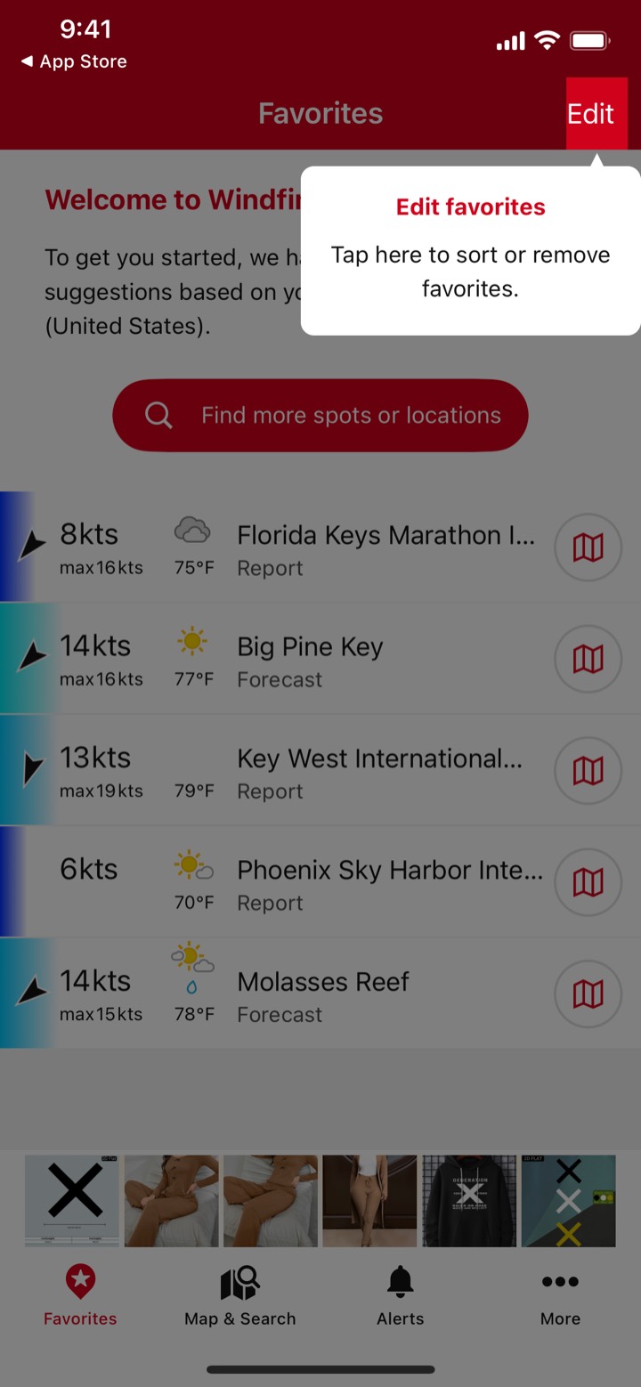 Windfinder screen 1: Coach mark