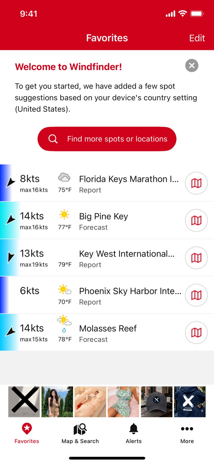 Windfinder screen 9: Home