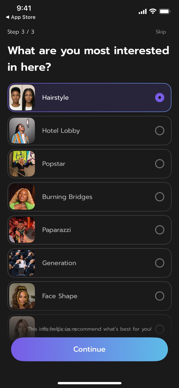 FaceLab screen 9: Quiz