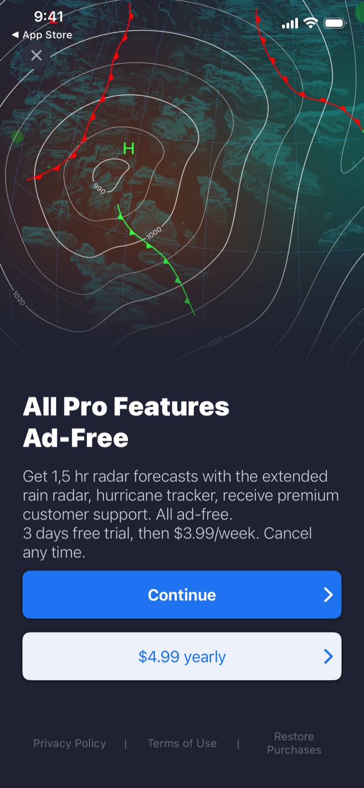 Storm Tracker° screen 5: Paywall